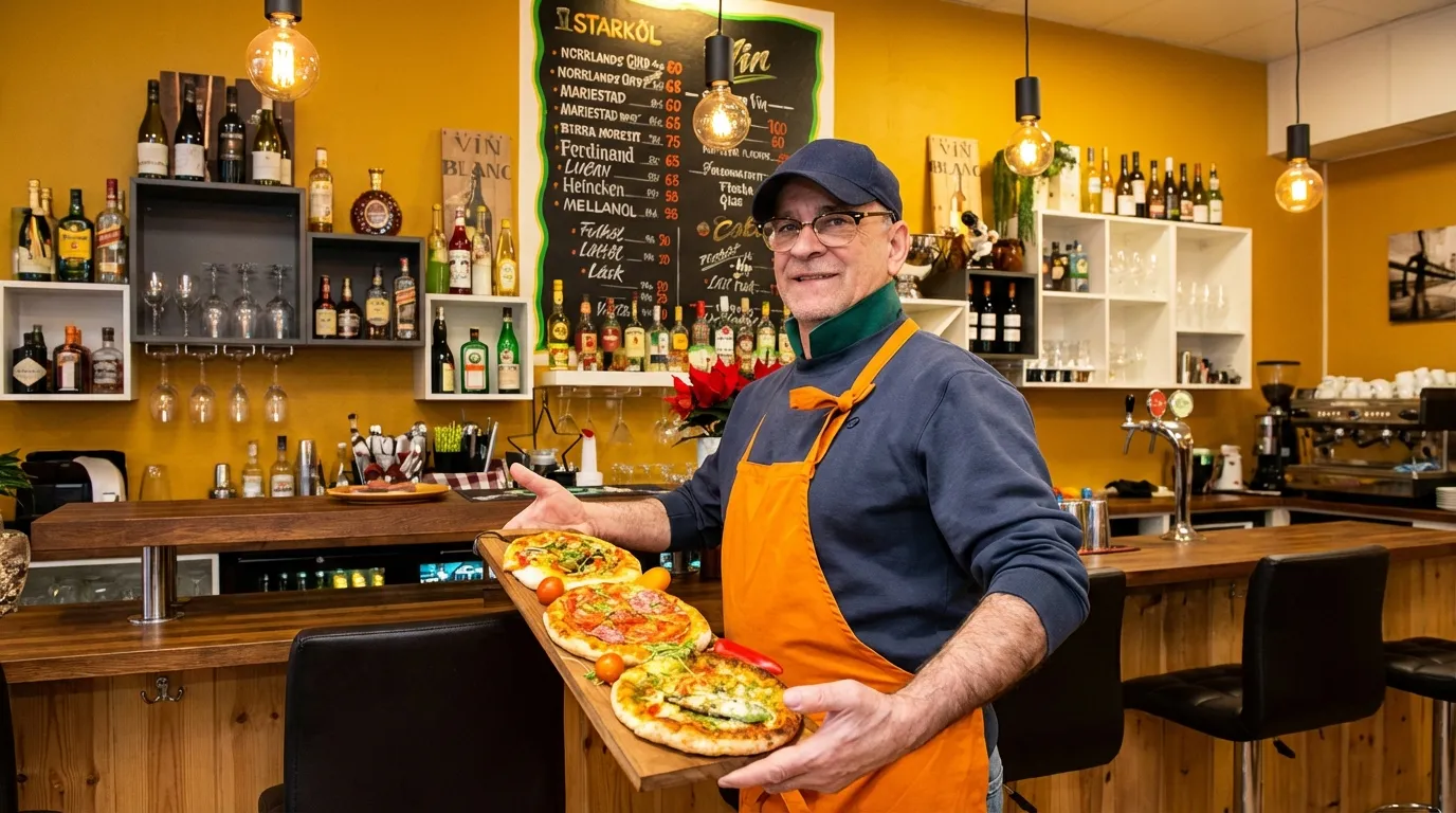 Kocken på Casa Antonio som förbereder pizza vid stenugnen