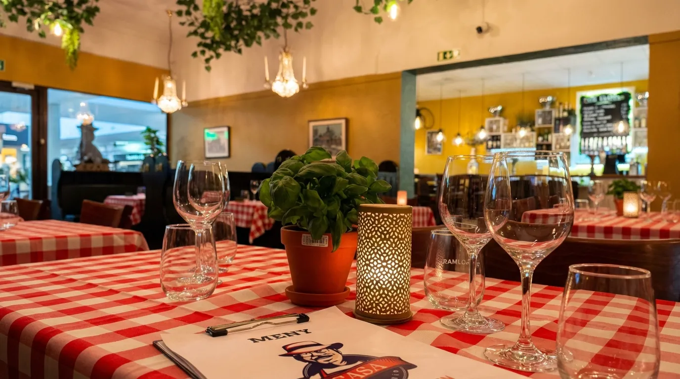 Casa Antonios restauranginteriör med varmt ljus och medelhavskänsla